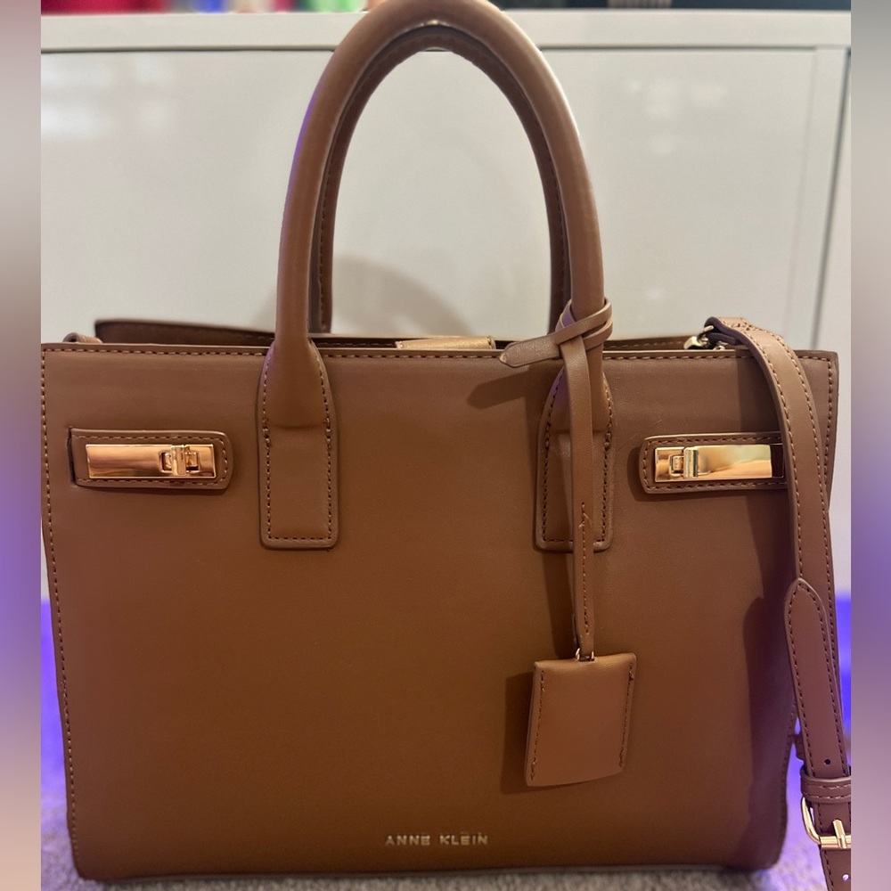 Anne Klein Women’s Medium Tote Light Brown Gold Toned Handbag, Cute Handbag